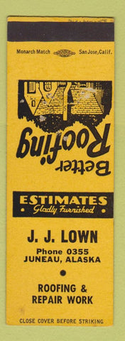 Matchbook Cover - JJ Lown Roofing Juneau AK low phone #