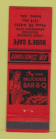Matchbook Cover - Dude's Cafe Selma AL BBQ girlie