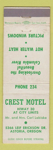 Matchbook Cover - Crest Motel Astoria OR low phone #