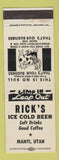Matchbook Cover - Rick's Ice Cold Beer Manti UT