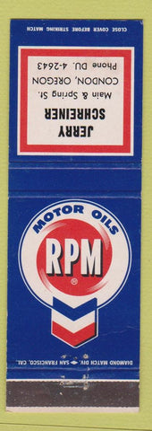 Matchbook Cover - RPM Motor Oil Jerry Schreiner Condon OR