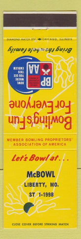 Matchbook Cover - McBowl Bowling Liberty MO