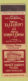 Matchbook Cover - Prince Charles Hotel Fayetteville NC CREASES