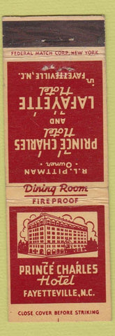 Matchbook Cover - Prince Charles Hotel Fayetteville NC CREASES