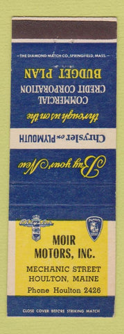 Matchbook Cover - Moir Motors Plymouth Chrysler Houlton ME