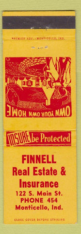 Matchbook Cover - Finnell Real Estate Insurance Monticello IN low phone #