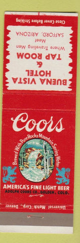 Matchbook Cover - Coors Beer Buena Vista Hotel Safford AZ