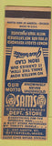 Matchbook Cover - Sam's Soldiers Sailors Store Pittsfield MA military uniforms