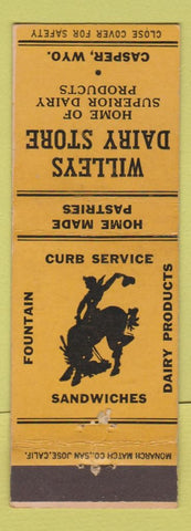 Matchbook Cover - Willeys Dairy Store Casper WY cowboy