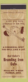 Matchbook Cover - Bud Baker's Branding Iron Cafe Parker AZ