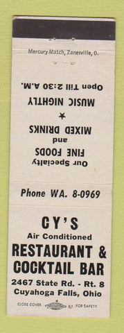 Matchbook Cover - Cy's Restaurant Bar Cuyahoga Falls OH