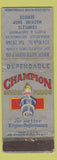 Matchbook Cover - Champion Spark Plugs Magic Auto Hartford CT WORN