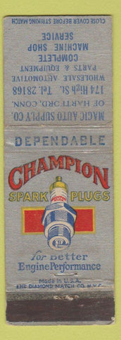 Matchbook Cover - Champion Spark Plugs Magic Auto Hartford CT WORN