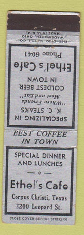 Matchbook Cover - Ethel's Cafe Corpus Christi TX Grisham's Ice Cream