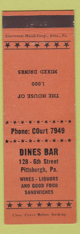 Matchbook Cover - Dines Bar Pittsburgh PA