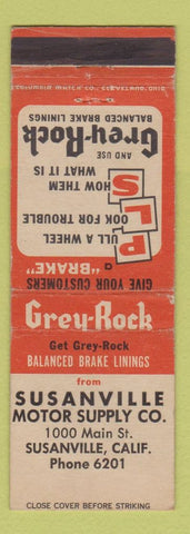 Matchbook Cover - Susanville Motor Supply Susanville CA Grey Rock Brake Linings