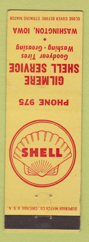 Matchbook Cover - Gilmere Shell oil gas Washington IA Goodyear Tires