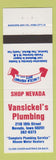 Matchbook Cover - Vansickel's Plumbing Nevada IA Lincoln Highway Days