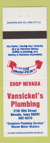 Matchbook Cover - Vansickel's Plumbing Nevada IA Lincoln Highway Days