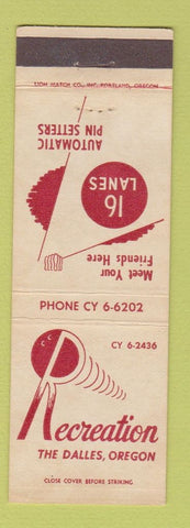 Matchbook Cover - Recreation Bowling Dalles OR