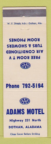 Matchbook Cover - Adams Motel Dothan AL