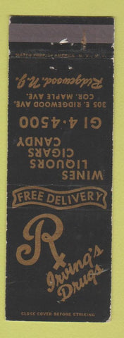 Matchbook Cover - Irving's Drugs Ridgewood NJ WEAR