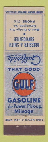 Matchbook Cover - Gulf oil gas Dressler Smith Covington VA low phone #