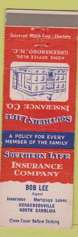 Matchbook Cover - Southern Life Insurance Bob Lee Hendersonville N