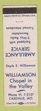 Matchbook Cover - Williamson Chapel Funeral Home Ambulance Cassville MO
