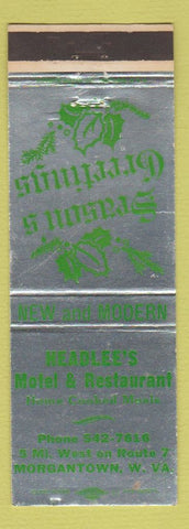 Matchbook Cover - Headlee's Motel Restaurant Morgantown WV