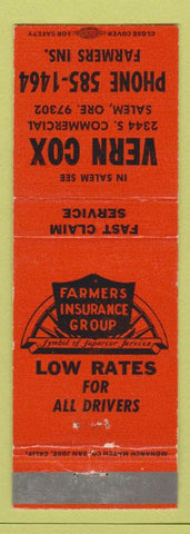 Matchbook Cover - Farmers Insurance Group Vern Cox Salem OR