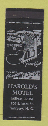 Matchbook Cover - Harold's Motel Salisbury N