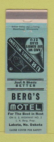 Matchbook Cover - Berg's Motel Lakota ND