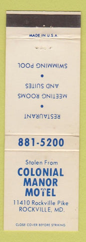 Matchbook Cover - Colonial Manor Motel Rockville MD WEAR