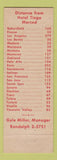 Matchbook Cover - Hotel Tioga Merced CA