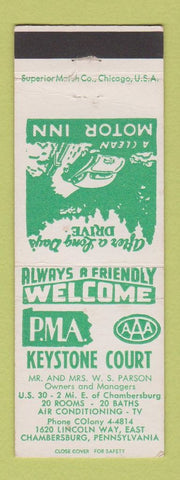 Matchbook Cover - Keystone Court Chambersburg PA