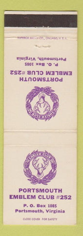 Matchbook Cover - Portsmouth Emblem Club Portsmouth VA