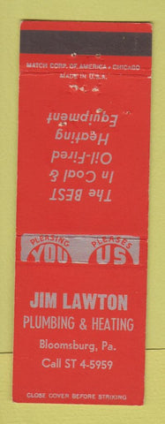 Matchbook Cover - Jim Lawton Plumbing Heating Bloomsburg PA