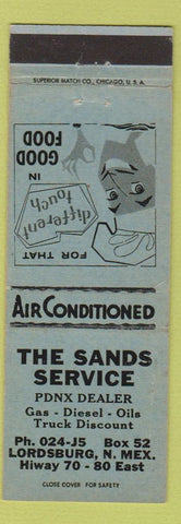 Matchbook Cover - Sands Service oil gas PDNX Lordsburg NM blue