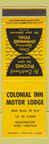 Matchbook Cover - Colonial Inn Motor Lodge Huntington WV
