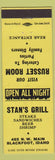 Matchbook Cover - Stan's Grill Russet Room Blackfoot ID yellow