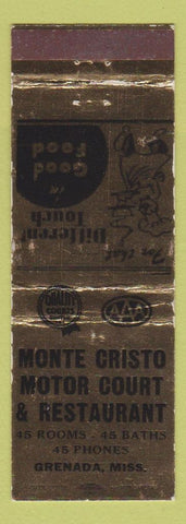 Matchbook Cover - Monte Cristo Motor Court Restaurant Grenada MS