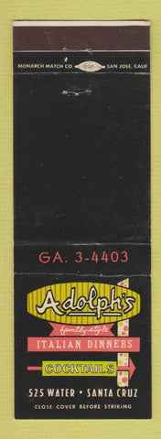 Matchbook Cover - Adolph's Italian Restaurant Santa Cruz CA