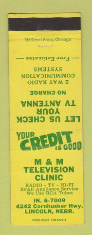 Matchbook Cover - M and M TV Clinic Lincoln NE