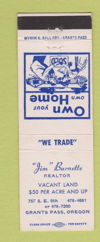 Matchbook Cover - Jim Burnette Real Estate Grants Pass OR