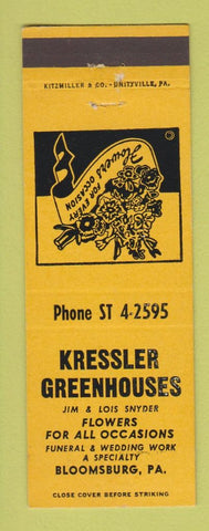 Matchbook Cover - Kressler Greenhouses Bloomsburg PA