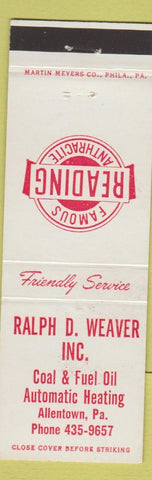 Matchbook Cover - Ralph Weaver Reading Anthracite Coal Allentown PA