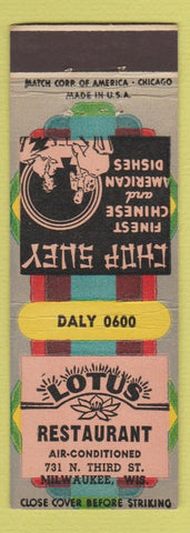 Matchbook Cover - Lotus Restaurant Milwaukee WI Chinese
