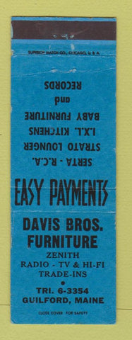 Matchbook Cover - Davis Bros Furniture Builford ME Zenith Lps RCA Serta