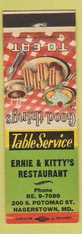 Matchbook Cover - Ernie and Kitty's Restaurant Hagerstown MD